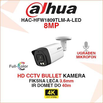 DAHUA ANALOGNA BULLET 4K KAMERA S MIKROFONOM HAC-HFW1809TLM-A-LED
