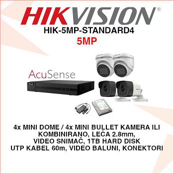 HIKVISION 5MP KOMPLET SA 4 KAMERE PLUG&PLAY HIK-5MP-STANDARD4