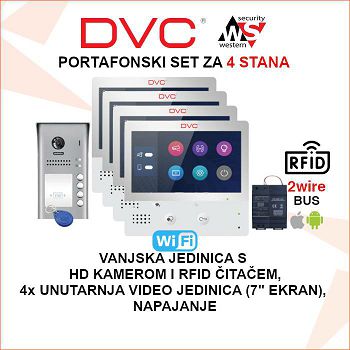 DVC WiFi VIDEO PORTAFON SET ZA 4 STANA PORTAFON-VIDEO4+SET