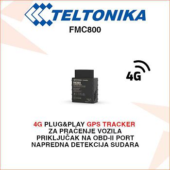 TELTONIKA PLUG&PLAY 4G TRACKER SA DETEKCIJOM SUDARA FMC800