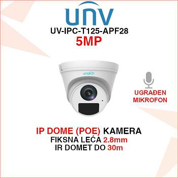 UNIVIEW UNIARCH 5MP IP POE DOME KAMERA UV-IPC-T125-APF28