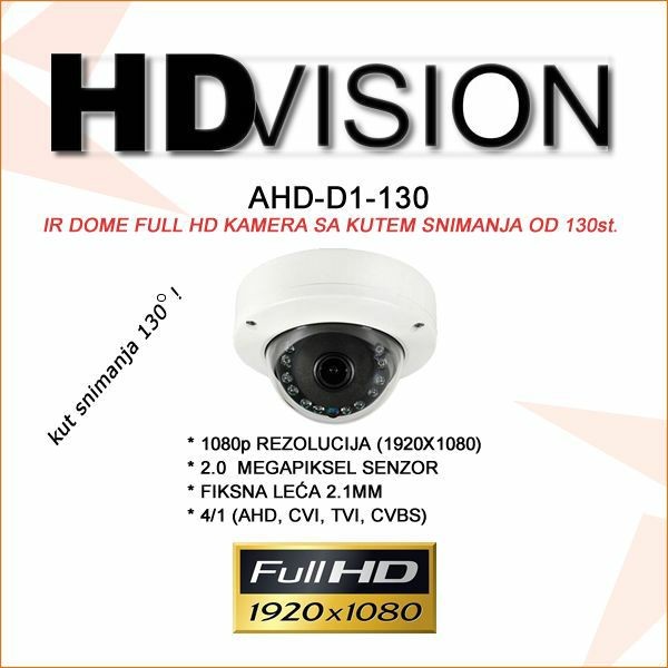HDVISION AHD DOME KAMERA 2MP ZA VIDEONADZOR AHD-D1-130