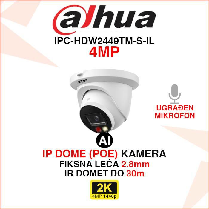 DAHUA 4MP SMART DUAL LIGHT WIZSENSE IP KAMERA IPC-HDW2449TM-S-IL