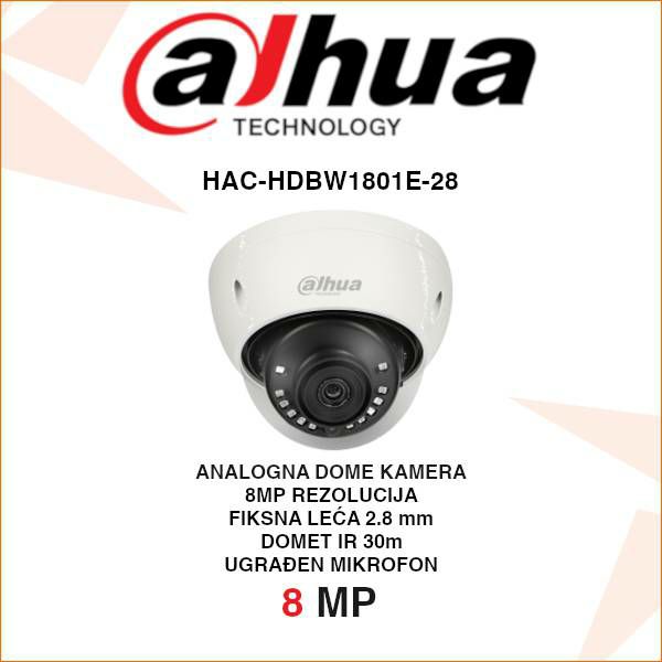 DAHUA CCTV 4K DOME ANTIVANDAL NADZORNA KAMERA HAC-HDBW1801E