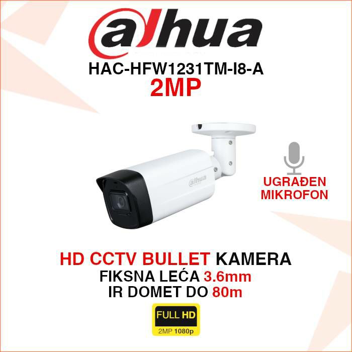DAHUA CCTV BULLET 2MP STARLIGHT KAMERA HAC-HFW1231TM-I8-A