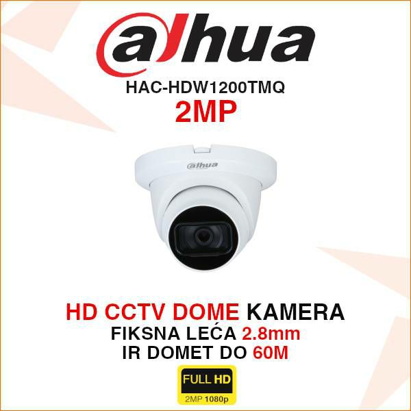 DAHUA CCTV FULL HD KUPOLASTA KAMERA ZA VIDEO NADZOR HAC-HDW1200TMQ