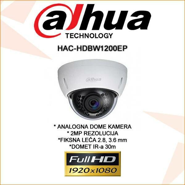 DAHUA CCTV FULL HD DOME KAMERA ZA VIDEO NADZOR HAC-HDBW1200EP