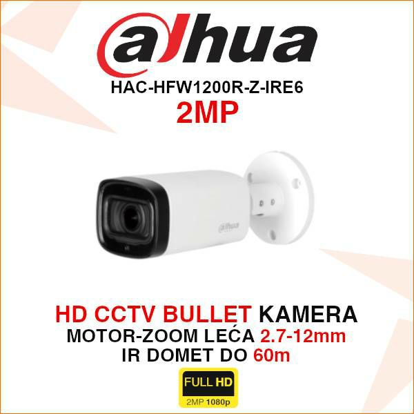 DAHUA CCTV FULL HD BULLET KAMERA ZA VIDEO NADZOR HAC-HFW1200R-Z-IRE6