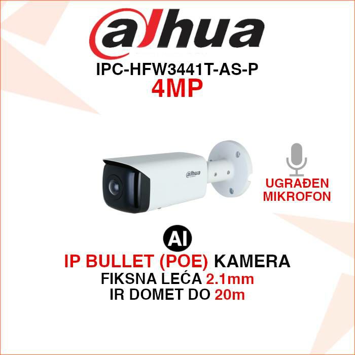DAHUA IP BULLET WIZSENSE 4MP KAMERA S 2.1mm LEĆOM IPC-HFW3441T-AS-P