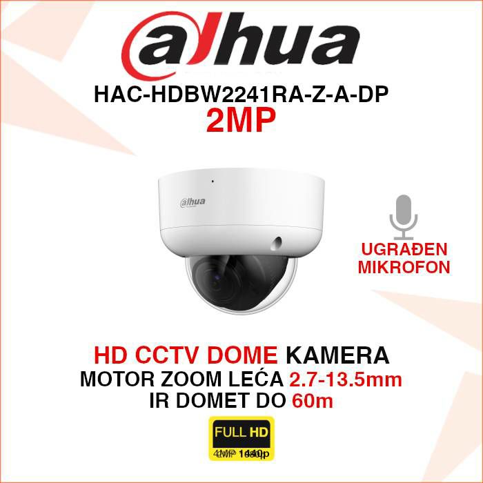 DAHUA CCTV STARLIGHT 2MP MOTOR ZOOM KAMERA HAC-HDBW2241RA-Z-A-DP