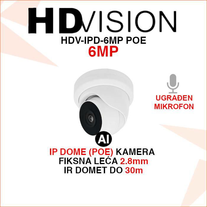 HDVISION IP DOME 6MP POE KAMERA S DETEKCIJOM LJUDI HDV-IPD-6MP
