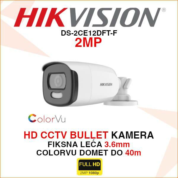 HIKVISION CCTV COLOR VU 2MP BULLET KAMERA DS-2CE12DFT-F