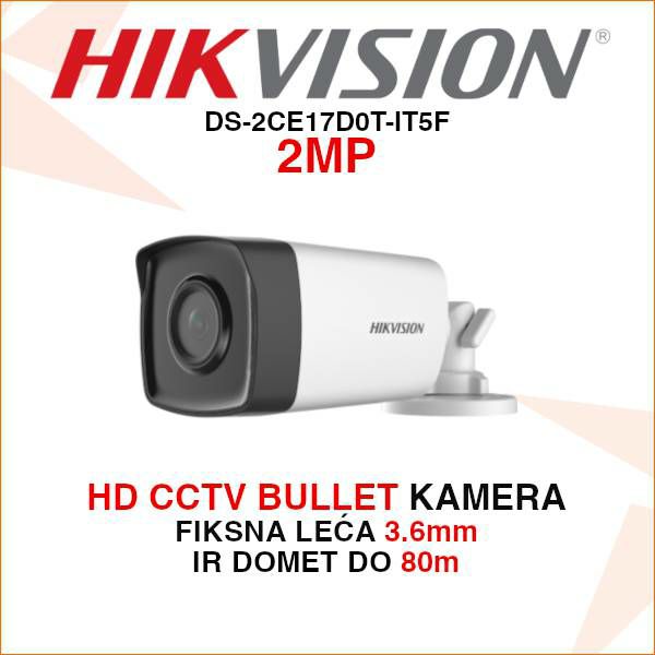 HIKVISION CCTV BULLET FULL HD KAMERA S 3.6mm LEĆOM DS-2CE17D0T-IT5F