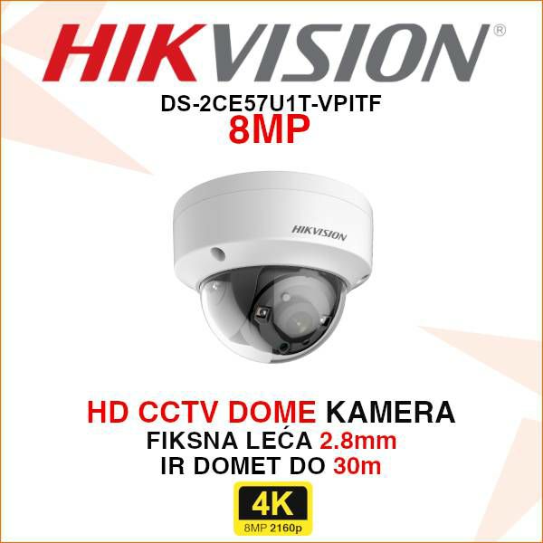 HIKVISION CCTV 4K DOME KAMERA S ANTIVANDAL ZAŠTITOM DS-2CE57U1T-VPITF