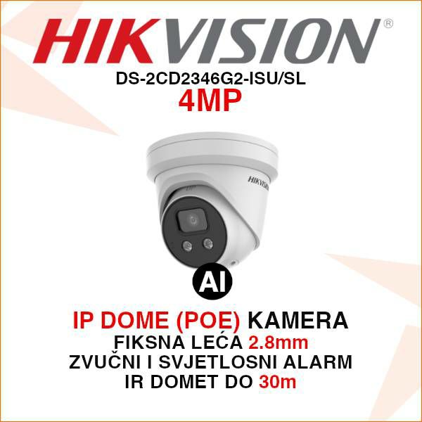 HIKVISION ACUSENSE 4MP IP DOME ALARM KAMERA DS-2CD2346G2-ISU/SL