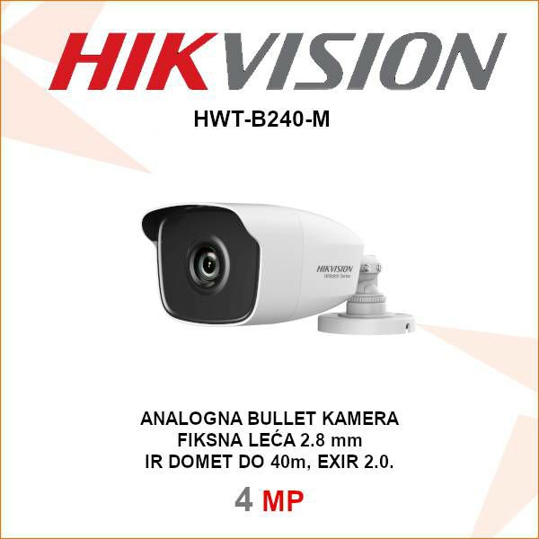 HIKVISION CCTV 4MP EXIR BULLET KAMERA S FIKSNOM LEĆOM HWT-B240-M