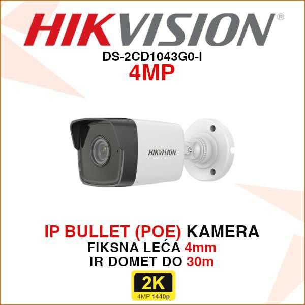 HIKVISION IP BULLET 4MP KAMERA S EXIR TEHNOLOGIJOM DS-2CD1043G0-I