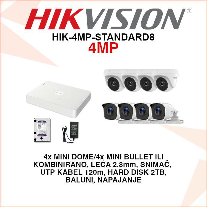HIKVISION 4MP KOMPLET S 8 KAMERA PLUG&PLAY HIK-4MP-STANDARD8