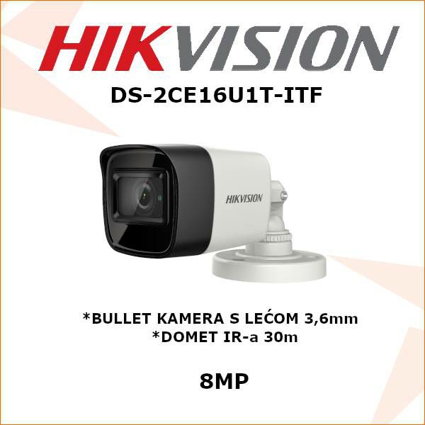 HIKVISION CCTV 4K BULLET KAMERA S FIKSNOM LEĆOM 3.6mm DS-2CE16U1T-ITF