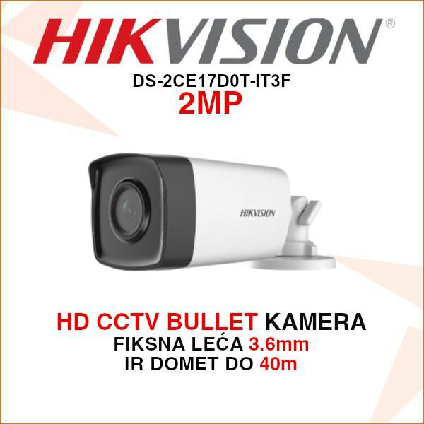 HIKVISION CCTV 2MP BULLET KAMERA ZA VIDEO NADZOR DS-2CE17D0T-IT3F