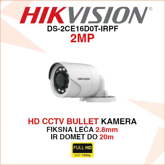 HIKVISION CCTV SMART IR 2MP BULLET KAMERA DS-2CE16D0T-IRPF