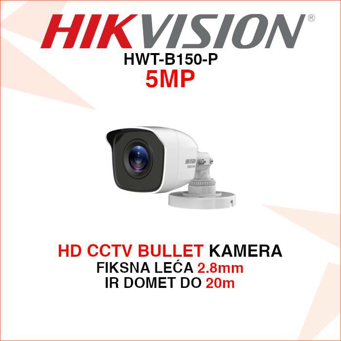 HIKVISION CCTV 5MP BULLET KAMERA S FIKSNOM LEĆOM HWT-B150-P