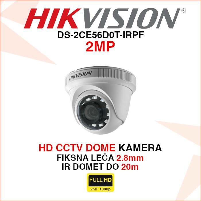 HIKVISION CCTV KUPOLASTA SMART IR 2MP KAMERA DS-2CE56D0T-IRPF