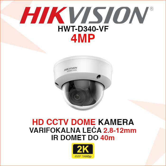 HIKVISION CCTV DOME VARIFOKALNA 4MP KAMERA HWT-D340-VF