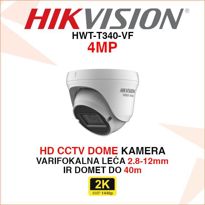 HIKVISION CCTV DOME 4MP VARIFOKALNA KAMERA HWT-T340-VF