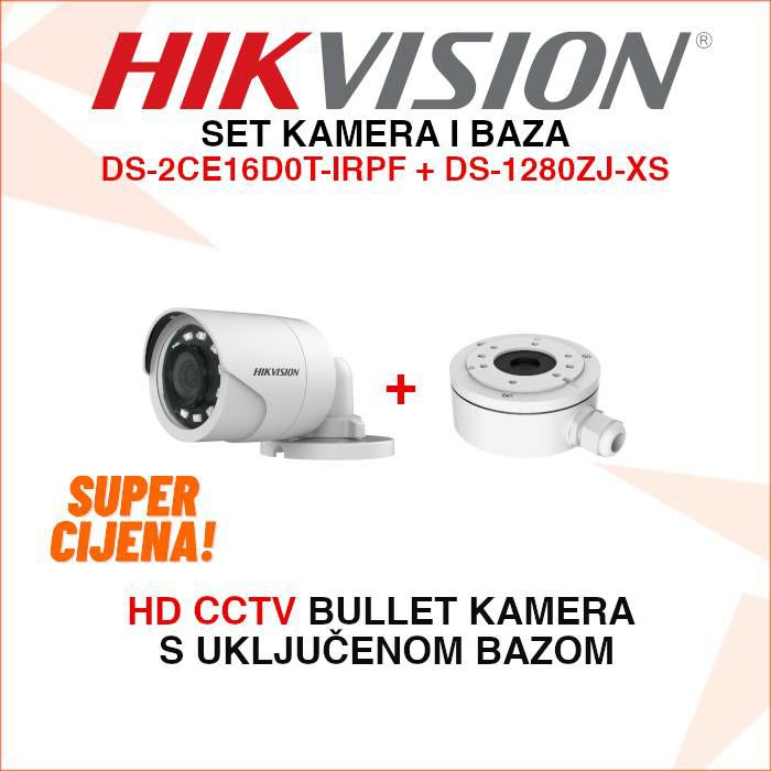HIKVISION CCTV SET SA 2MP KAMEROM DS-2CE16D0T-IRPF I UKLJUČENOM BAZOM