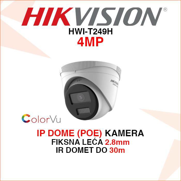 HIKVISION IP DOME 4MP COLORVU KAMERA S 2.8mm LEĆOM HWI-T249H