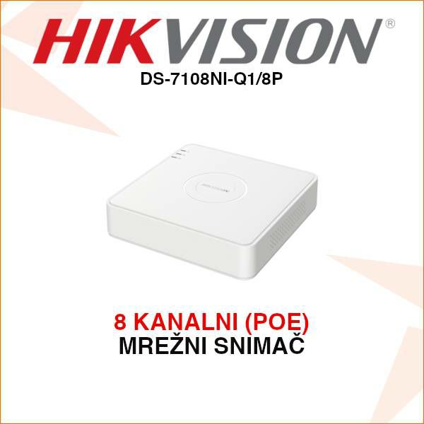 HIKVISION 8 KANALNI MREŽNI POE VIDEO SNIMAČ DS-7108NI-Q1/8P