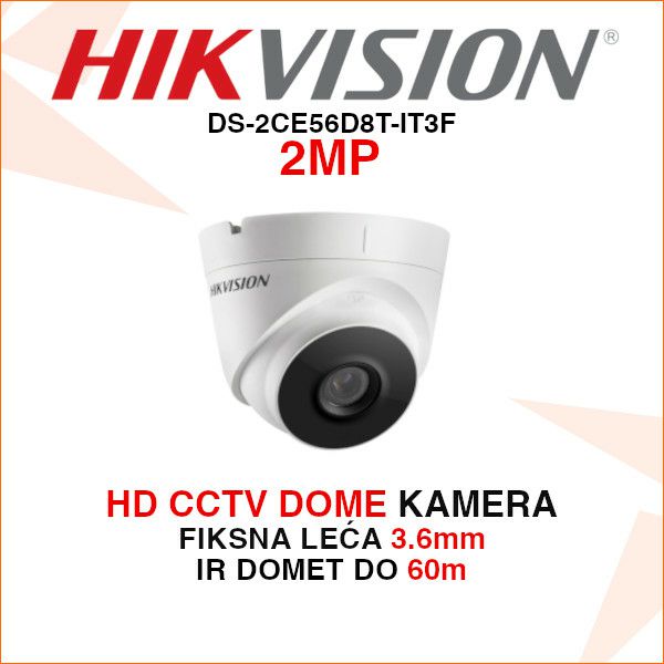 HIKVISION CCTV 2MP DOME KAMERA S DOMETOM U MRAKU 60m DS-2CE56D8T-IT3F