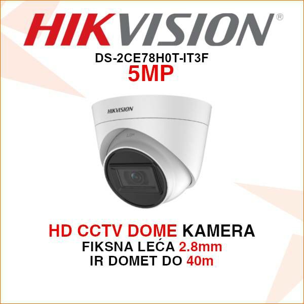 HIKVISION 5MP EXIR DOME ANALOGNA KAMERA DS-2CE78H0T-IT3F