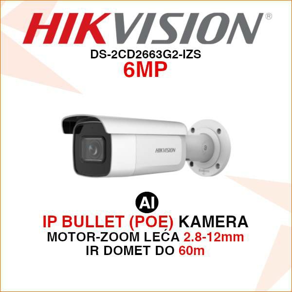 HIKVISION IP BULLET 6MP ACUSENSE MOTOR ZOOM KAMERA DS-2CD2663G2-IZS