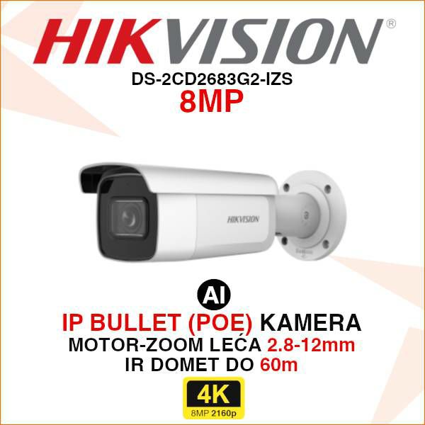 HIKVISION IP BULLET 8MP ACUSENSE MOTOR ZOOM KAMERA DS-2CD2683G2-IZS