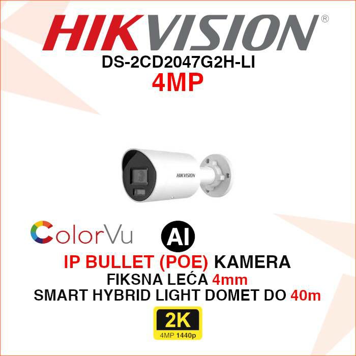 HIKVISION SMART HYBRID LIGHT 4MP COLORVU IP KAMERA DS-2CD2047G2H-LI