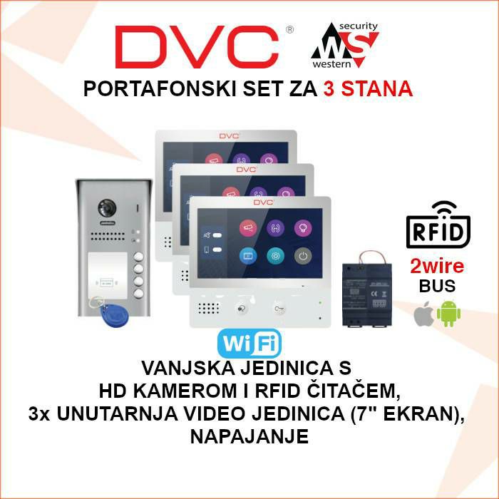 DVC PORTAFON SET ZA 3 STANA S WiFi VIDEO JEDINICOM PORTAFON-VIDEO3+SET