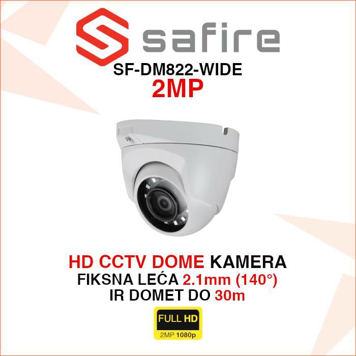 SAFIRE CCTV 2MP DOME KAMERA SA SUPER ŠIROKIM KUTEM SF-DM822-WIDE