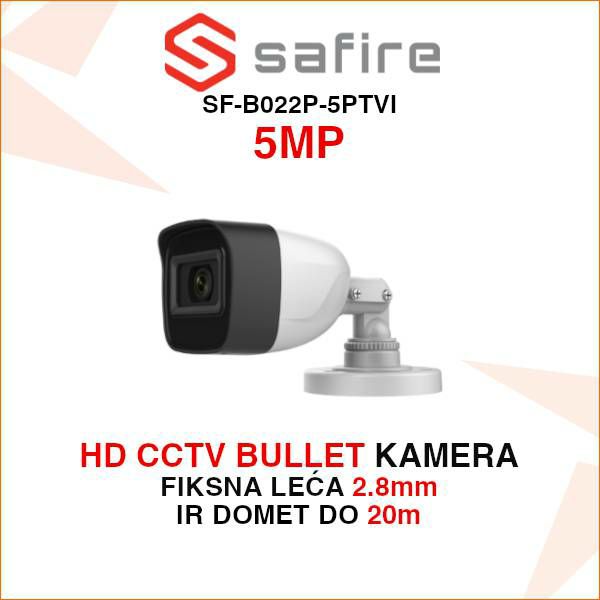 SAFIRE 5MP HDTVI BULLET KAMERA ZA VIDEO NADZOR SF-B022P-5PTVI