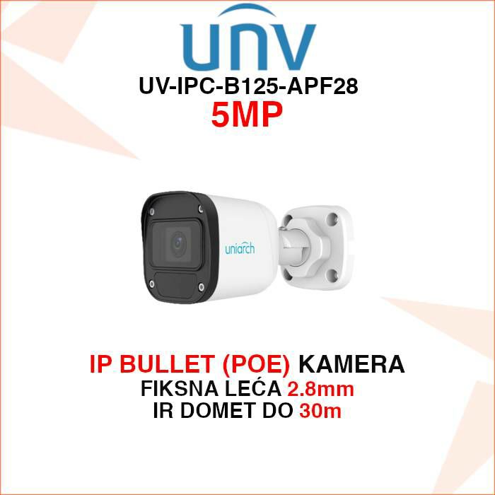 UNIVIEW UNIARCH 5MP IP POE BULLET KAMERA UV-IPC-B125-APF28